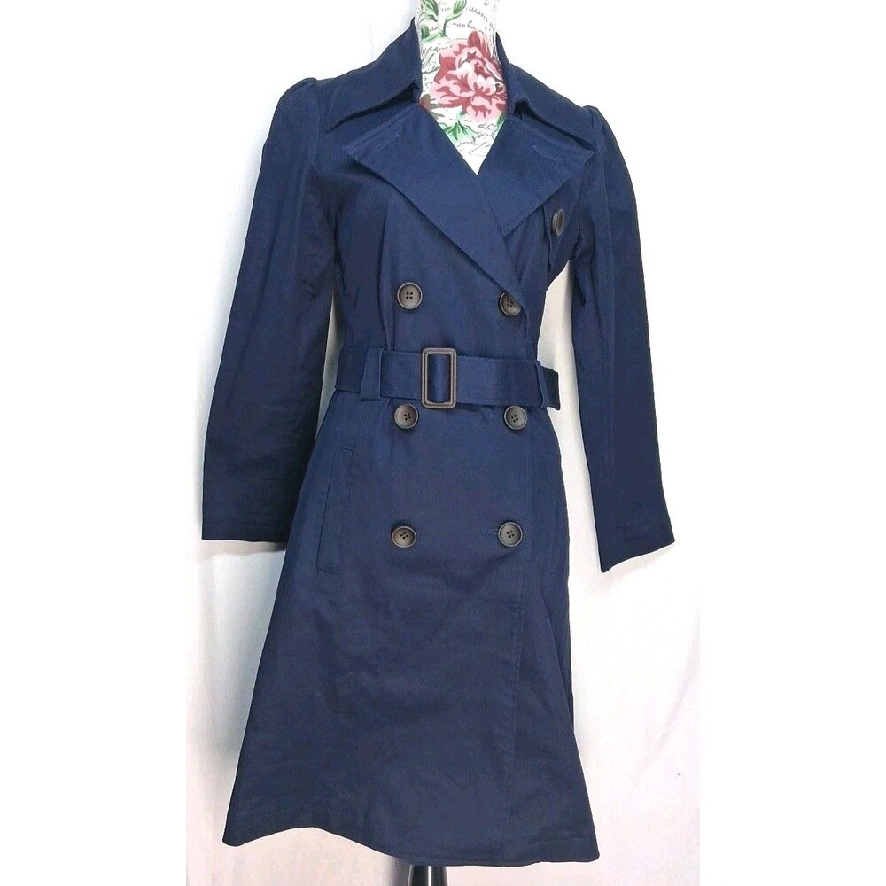 COOP Barneys New York Womens Small Blue Long Line Trench Coat Business Work